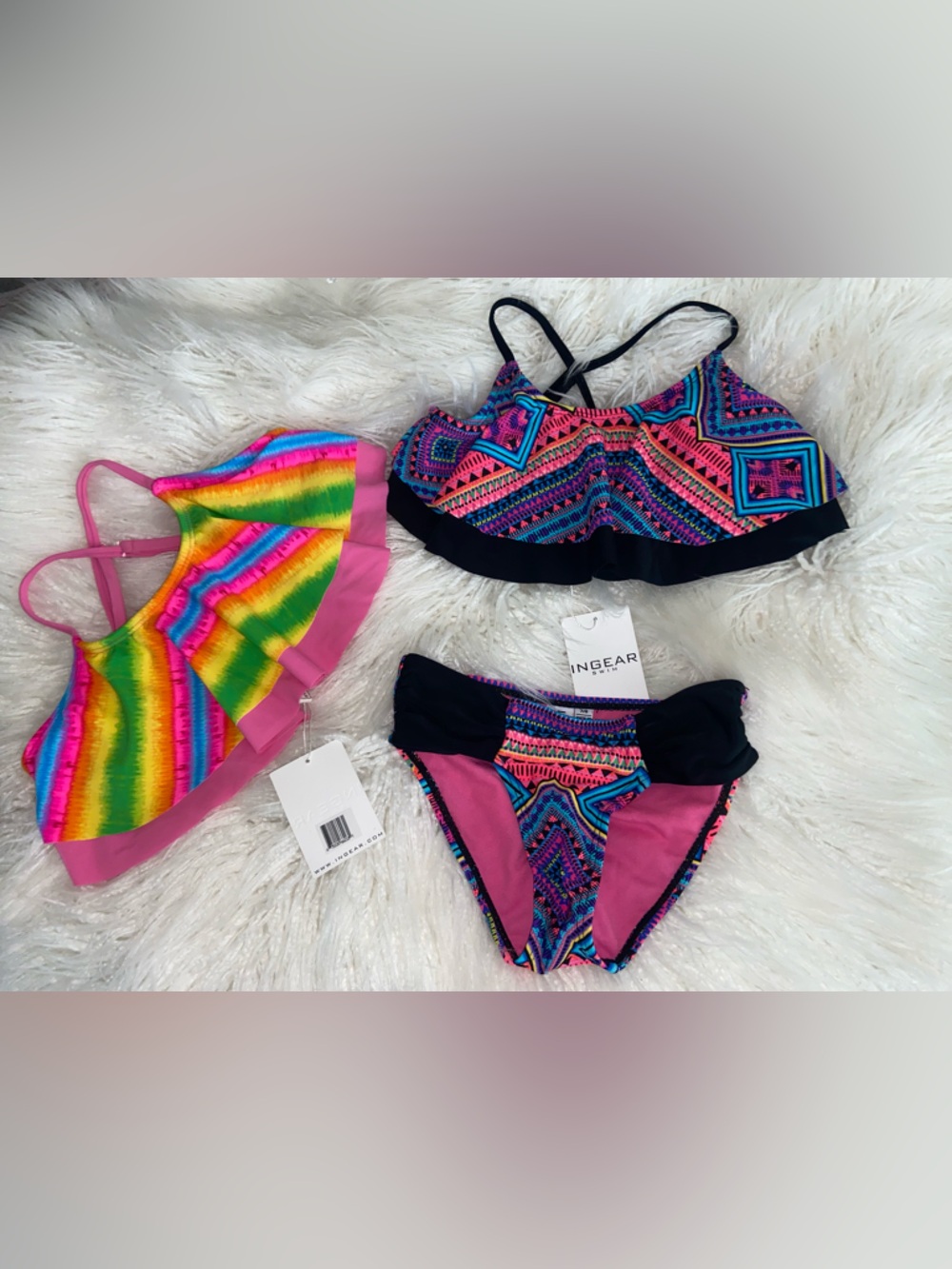 Ingear Girls' Neon Pink & Black Aztec Print Bikini Top